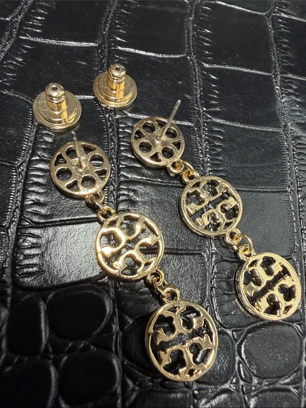 Tory Burch Gold-Tone Triple Logo Drop Earrings